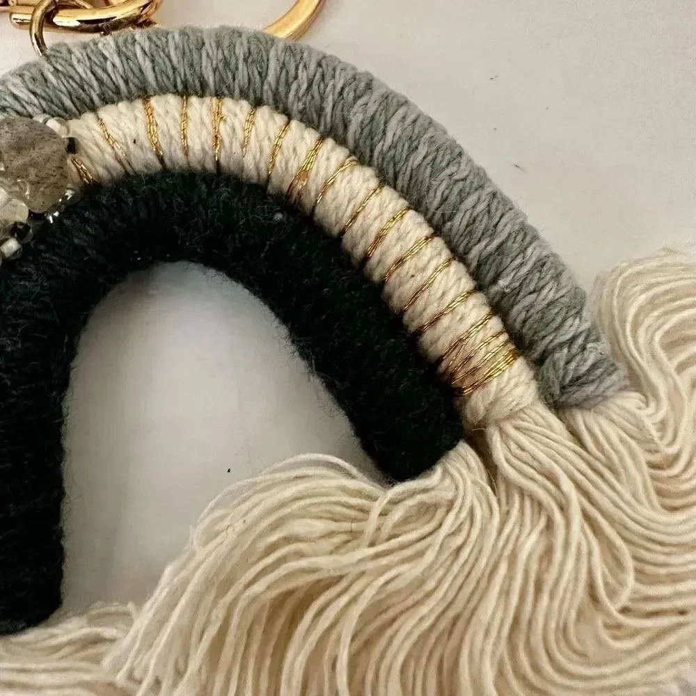Blue macrame rainbow keychain